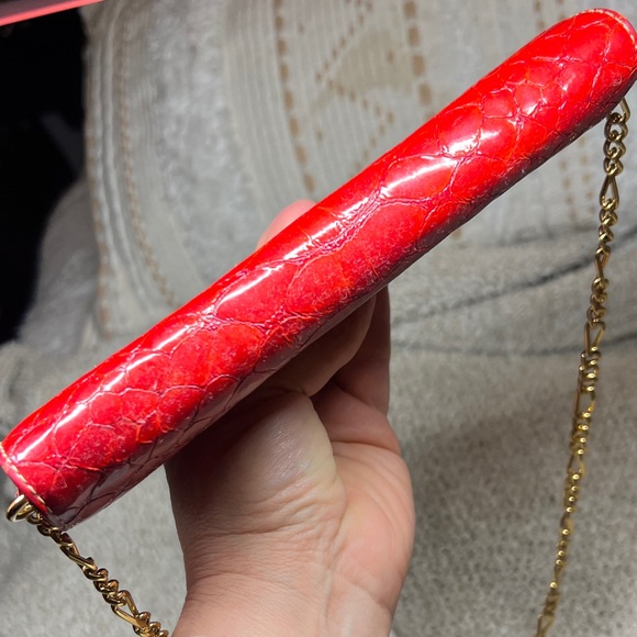 MCM Red Crocodile Embossed Clutch with Gold Chain - Picture 7 of 17